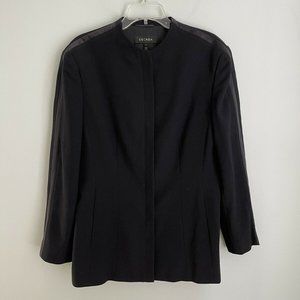 ESCADA Black 100% Wool Hidden Button Overcoat Silk Trim with Pockets
